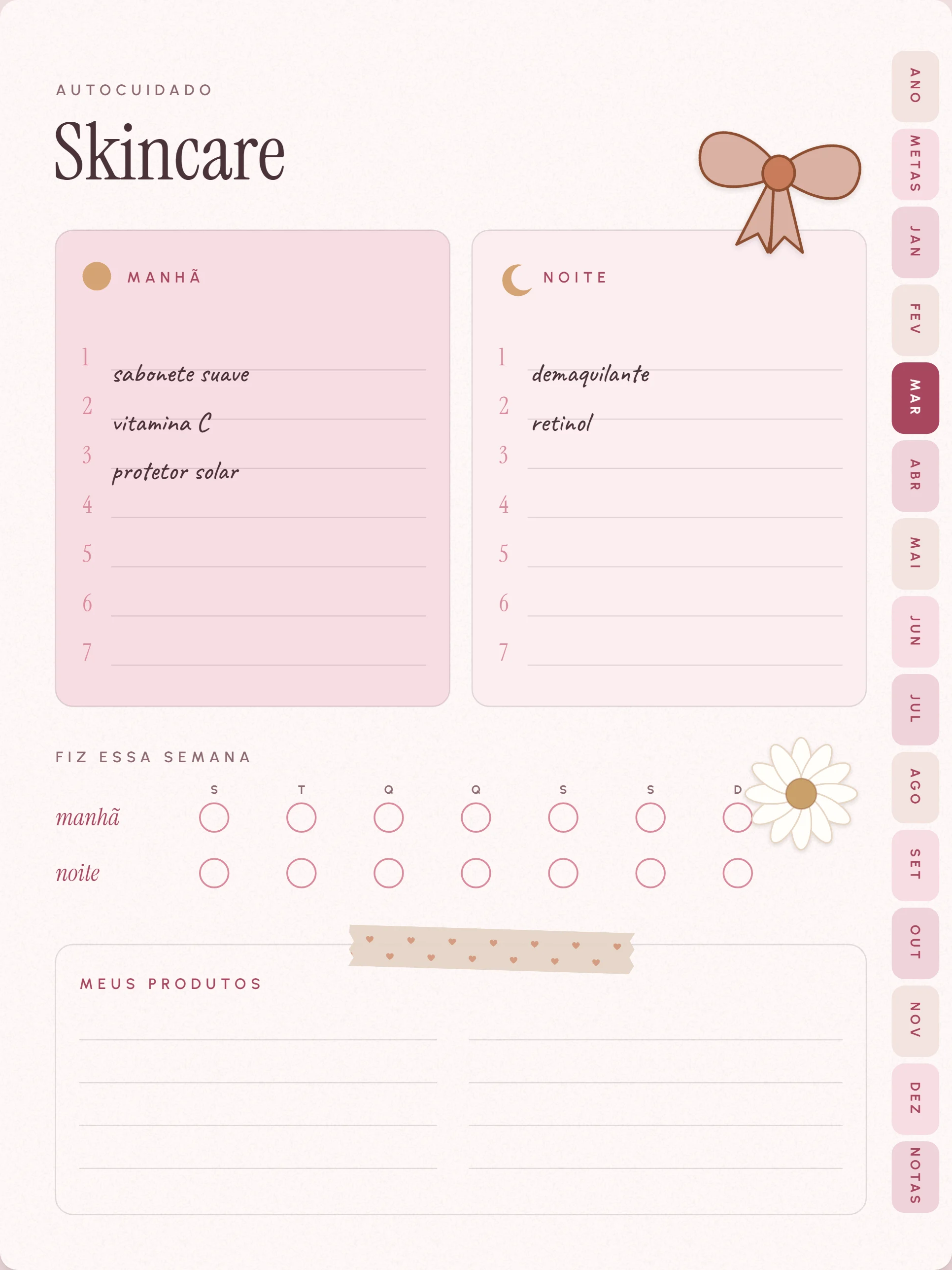 Página de skincare no tema Coquette rosé